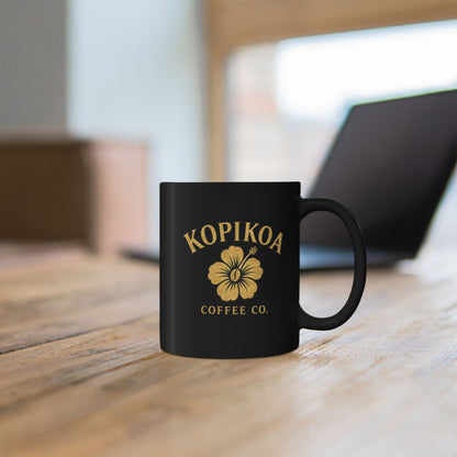 Kopikoa Coffee Co. Black Ceramic Mug – Hawaiian Hibiscus Coffee Cup (11oz & 15oz)