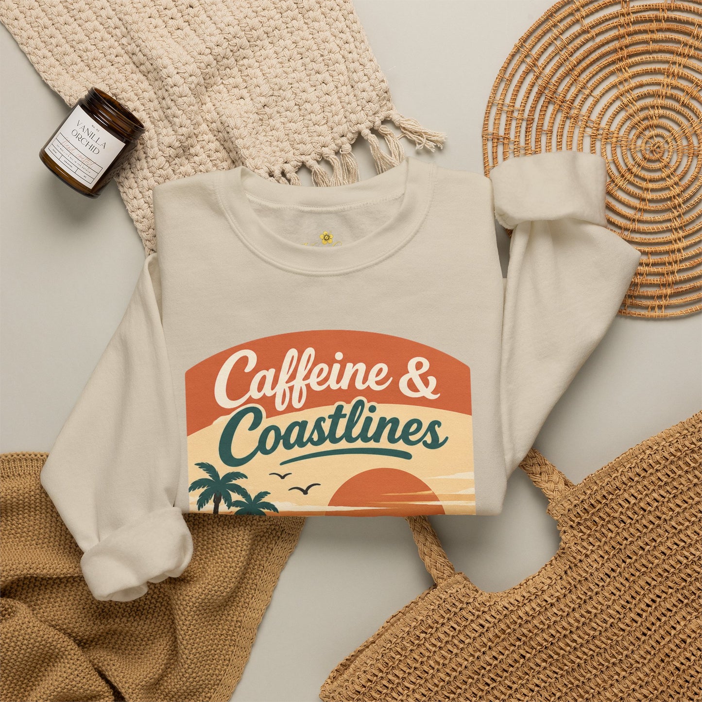 Kopikoa Caffeine and Coastlines – Unisex Crewneck Sweatshirt