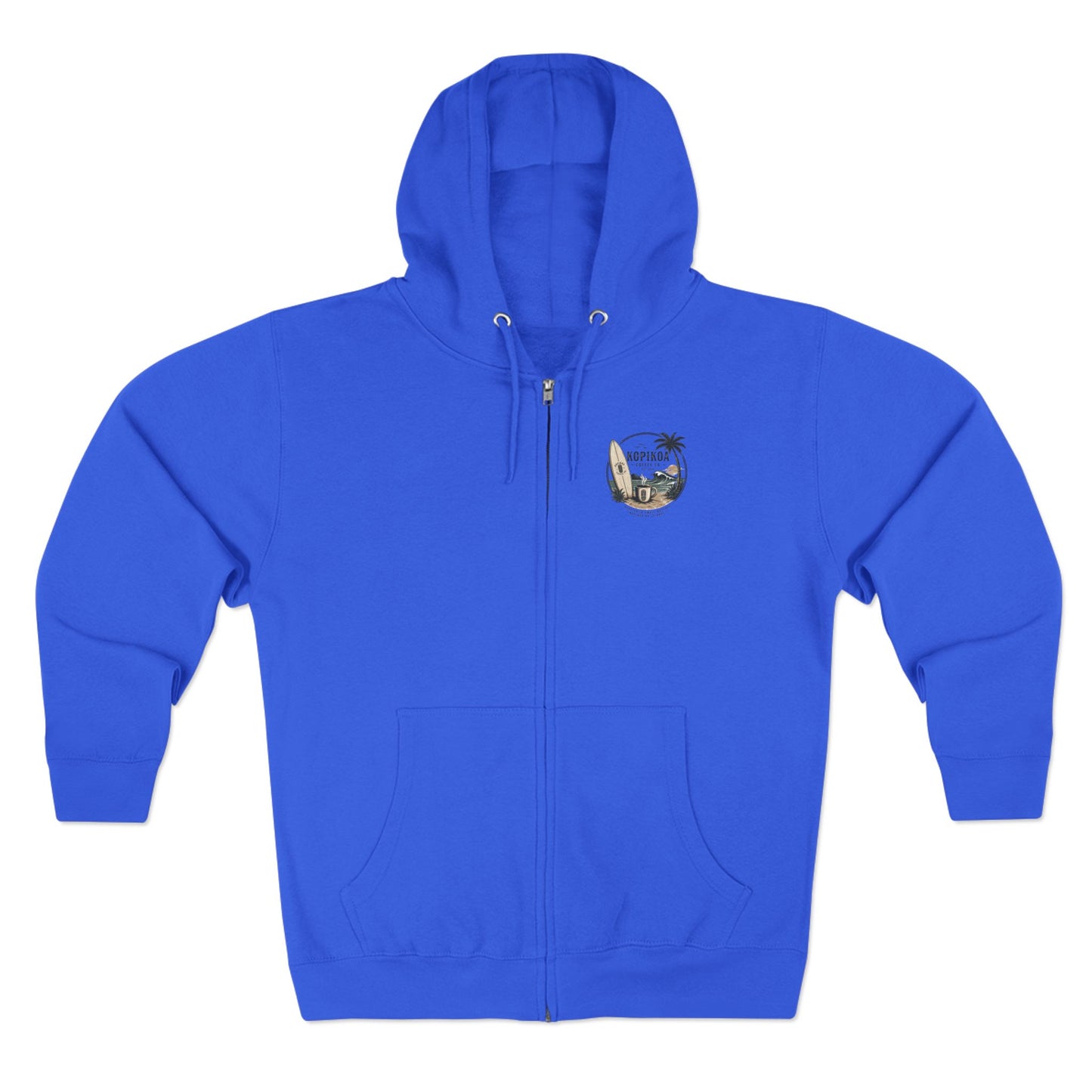Zip Hoodie — Kopikoa Surf & Sip Coffee Co. Vintage Surfboard Design