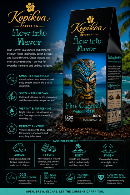 Kopikoa Blue Current – Medium Roast Coffee | Tiki Guardian Collection