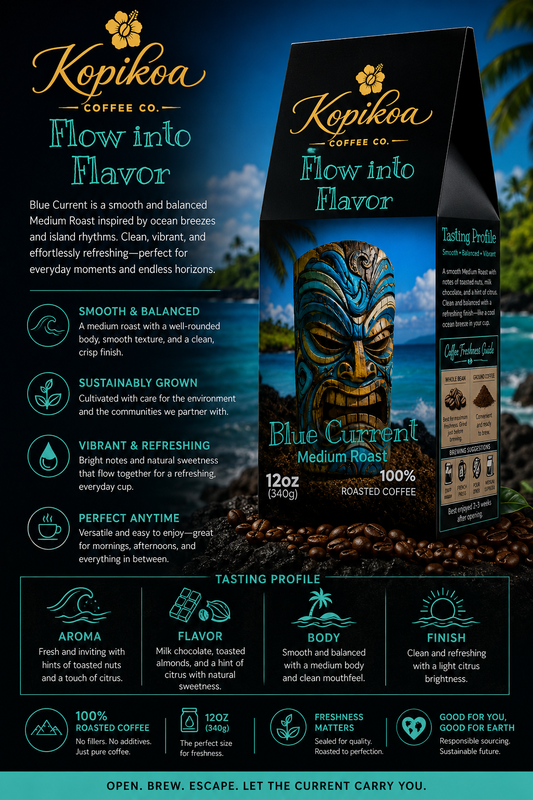 Kopikoa Blue Current – Medium Roast Coffee | Tiki Guardian Collection