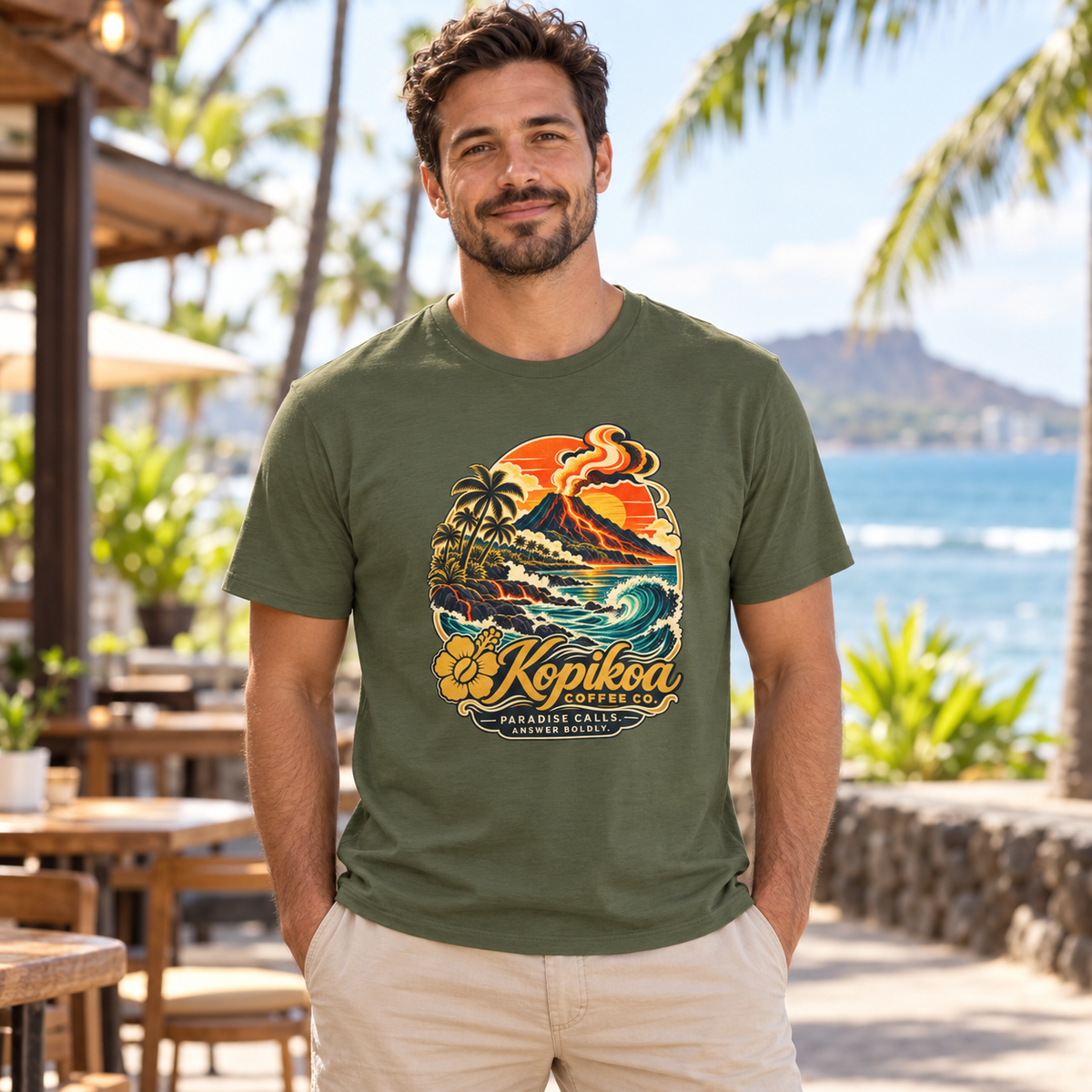 Vintage Hawaiian Surf & Coffee 'Kopikoa' Paradise Graphic Tee