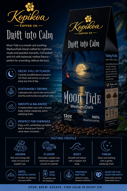 Kopikoa Moon Tide – Medium Dark Decaf Coffee