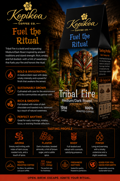 Kopikoa Tribal Fire – Medium Dark Roast Coffee | Tiki Guardian Collection