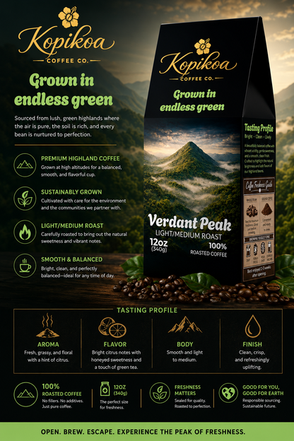 Kopikoa Verdant Peak – Light Medium Roast Coffee | Island Collection
